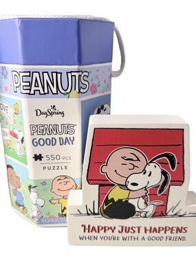 Peanuts "Good Day" 550-Piece Puzzle and Shelf Sitter Bundle
